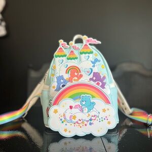 NEW CareBears Loungefly Backpack with Pastel Rainbow Stars and Castle